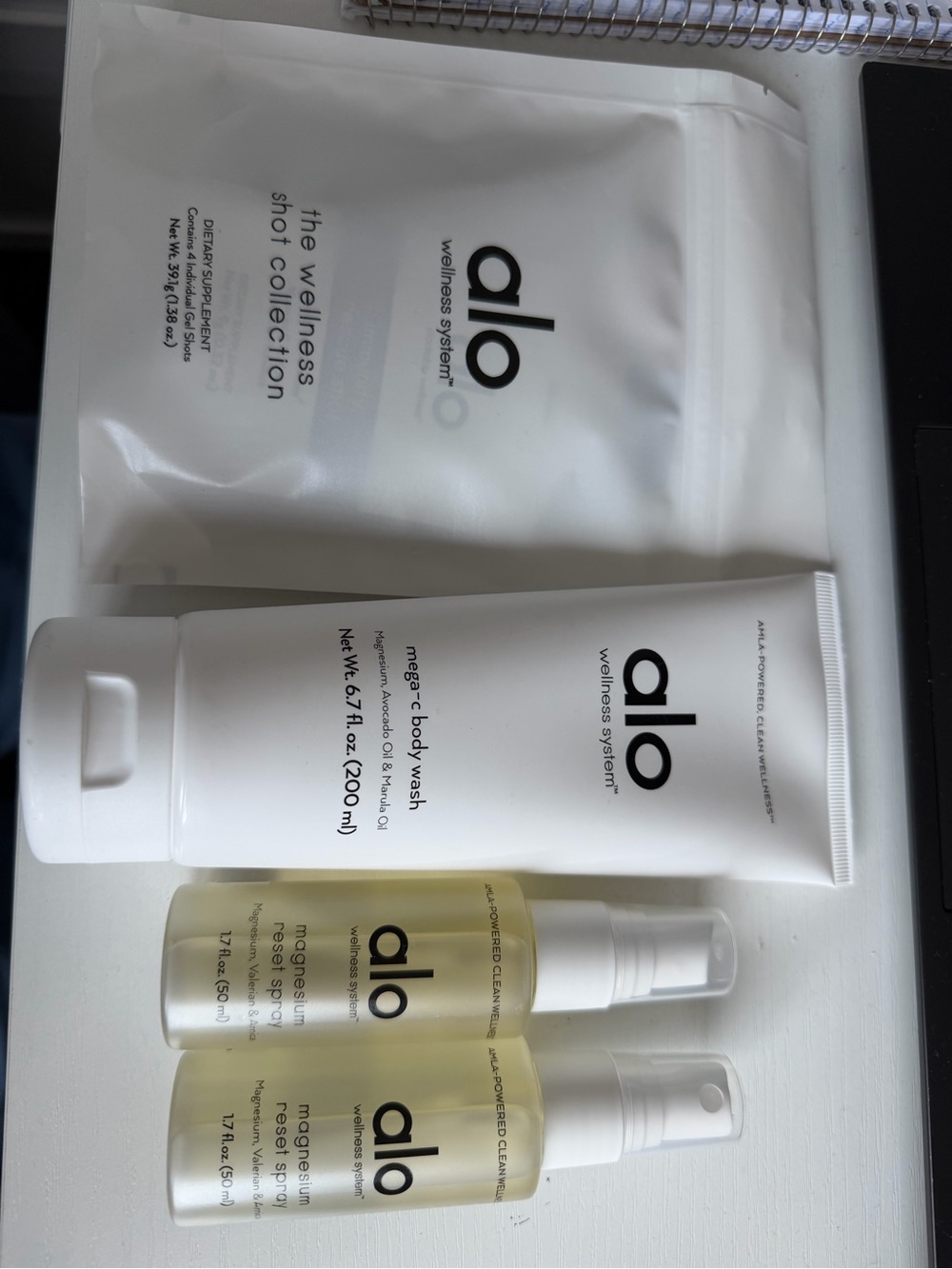 ALO Yoga White Wellness Body Care Set with Clear Serum Bottles